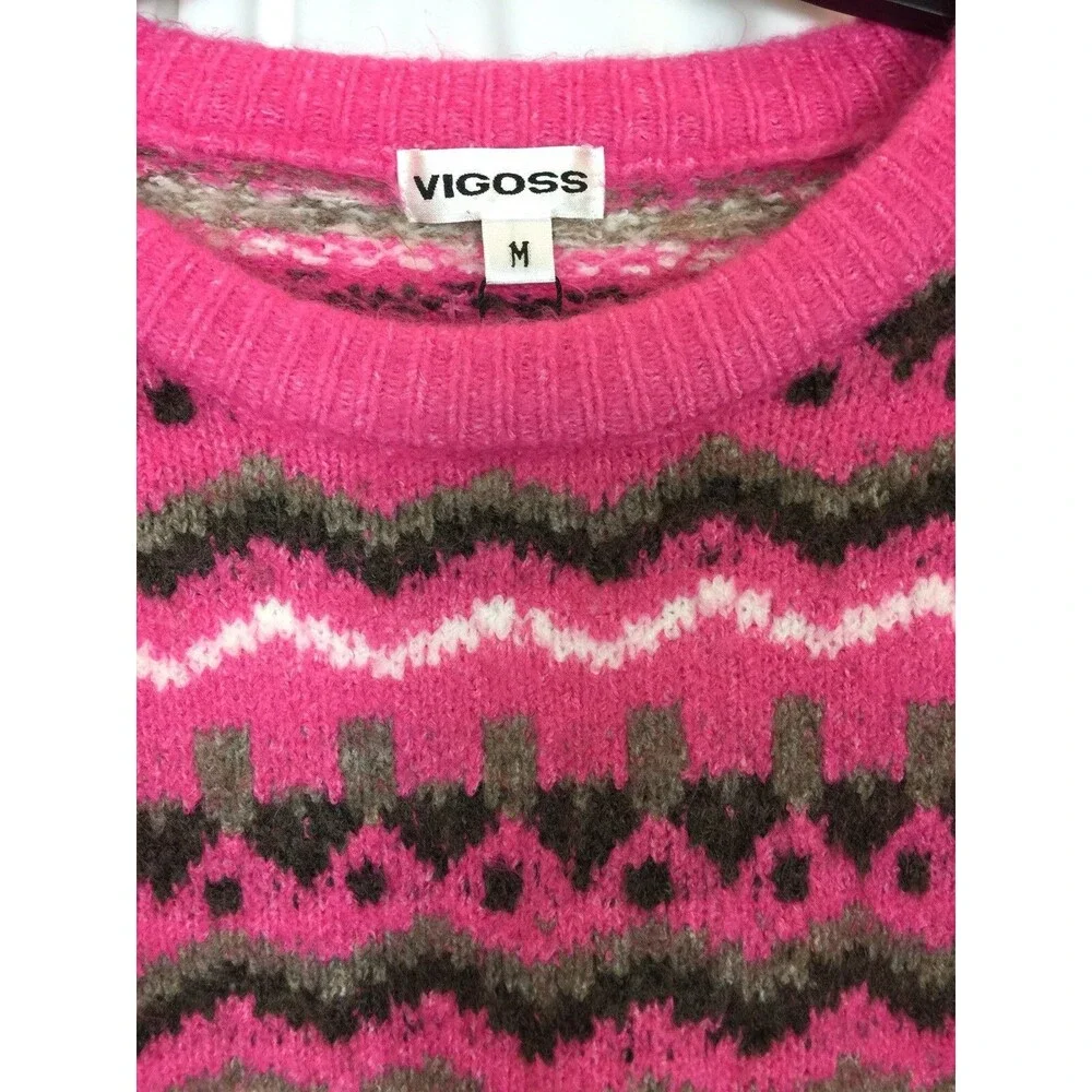 Vigoss Women’s Sweater Pink Granny Core Career Casual Travel Geometric Sz M New